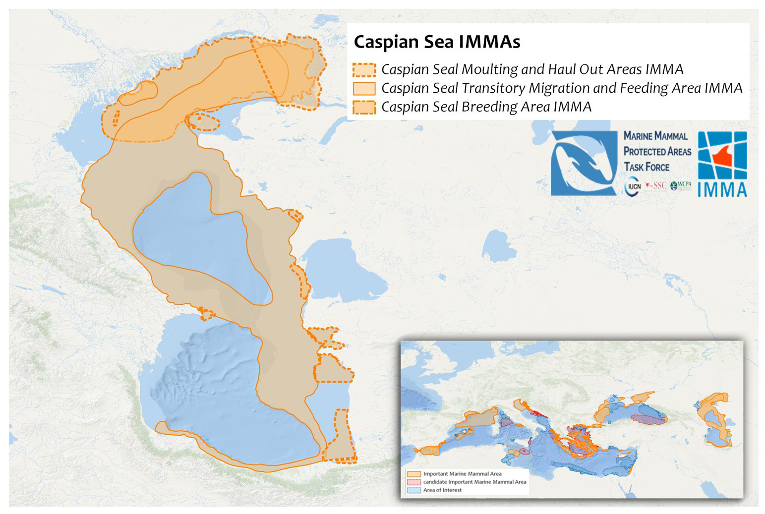 Three Important Marine Mammal Areas for the Caspian seal. The Caspian Sea. 